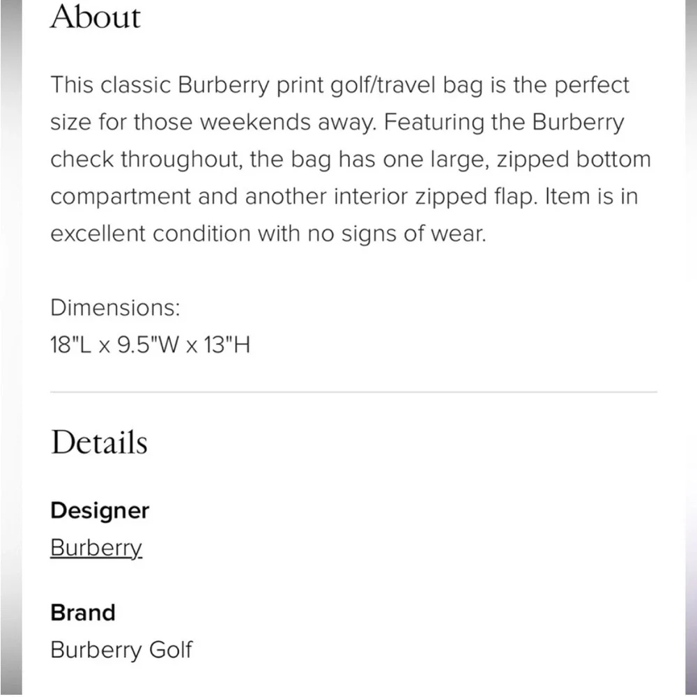 Burberry Nova Check Golf Travel Bag